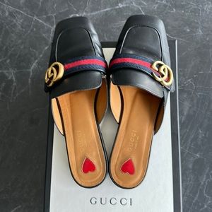 Gucci Double G Logo Leather Mules